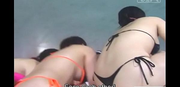  Japanese pool sumo game JAV stars in micro bikinis